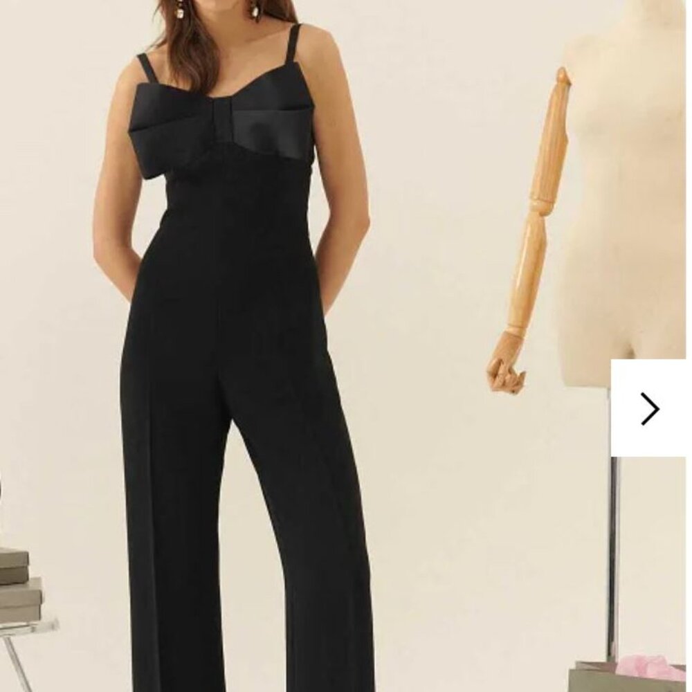 Roman Black Crepe Jumpsuit - Satin Bow Detail